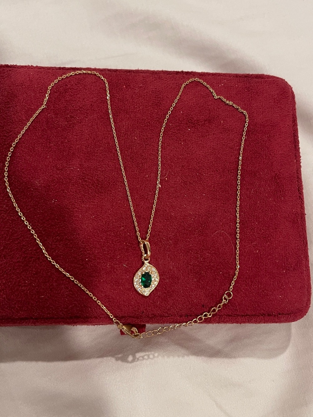 Gold Pendant Necklace with Emerald Green Crystal Accent
